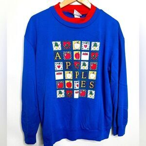 Vintage Act III Classics Teacher Apples Turtleneck Sweatshirt Women's L Blue